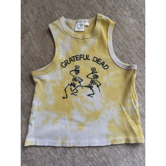 Grateful Dead Yellow Tie Dye Cropped Tank Top Size M - Picture 1 of 4